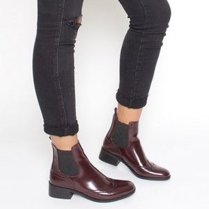 💙Layla Bordeaux Brogue Ankle Chelsea Boots💙